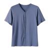 Men Button Down T-shirt Solid Color V-Neck Short Sleeve Tee Shirt Summer