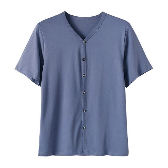 Cool Men Wardrobe Heren Button Down T-shirt Effen Kleur V-Hals Korte Mouw T-shirt Zomer Casual Ademend Top voor Dagelijks Gebruik Straat XXL