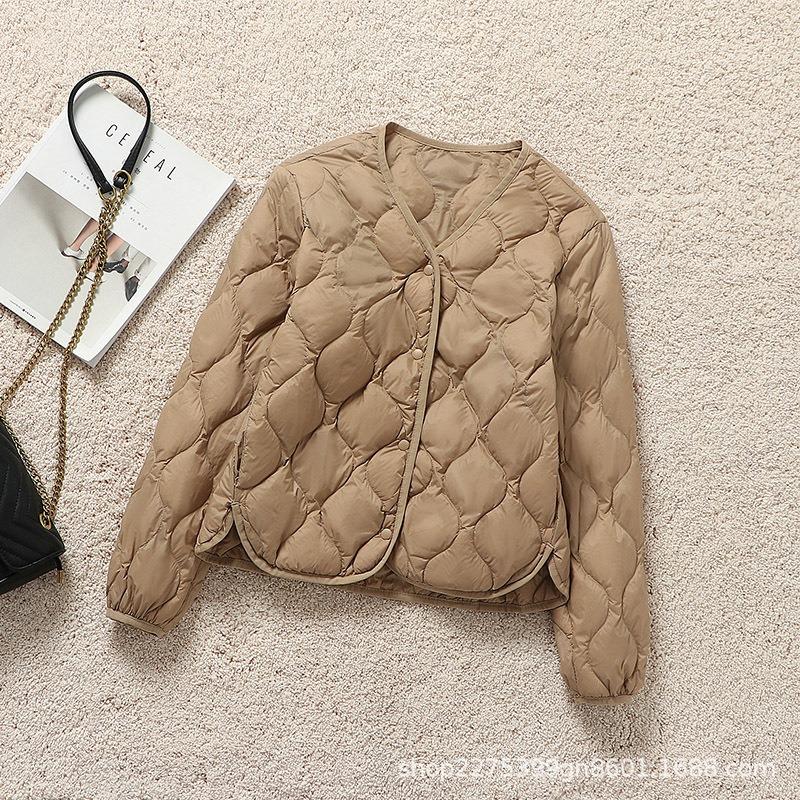 New Liner Long-sleeved Down Jacket Women's Rhombus Thin Inner Cover Large Size White Duck Down Warm Autumn and Winter Coat