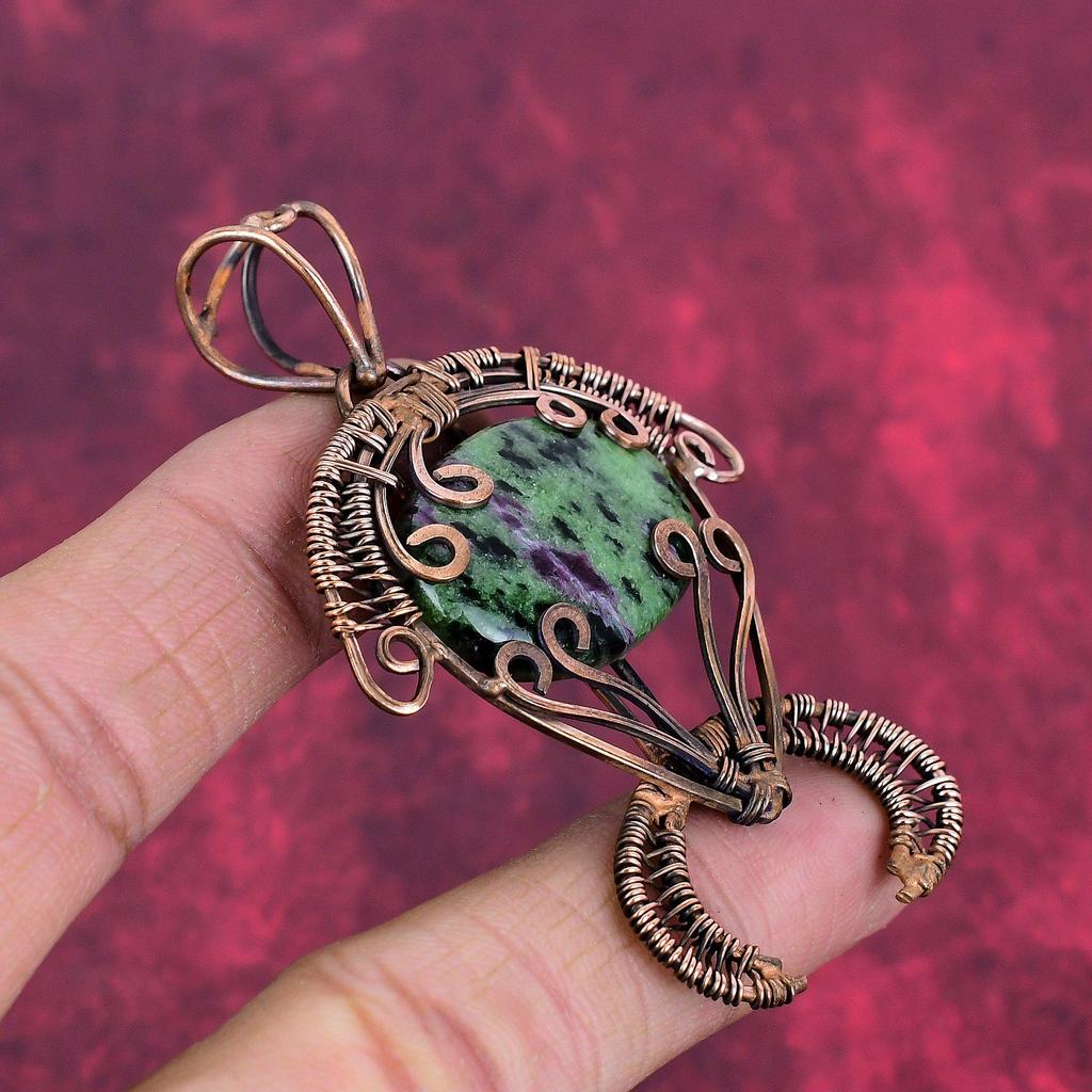 Ruby zoisite pendant copper wire wrapped gemstone pendant handmade jewelry tortoise pendant copper jewelry gifts for him wire wrap jewelry