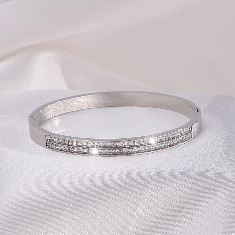 Silver Double Row Diamond Bracelet Advanced Titanium Steel Bracelet Light Luxury Non Fading Diamond Inlaid Bracelet