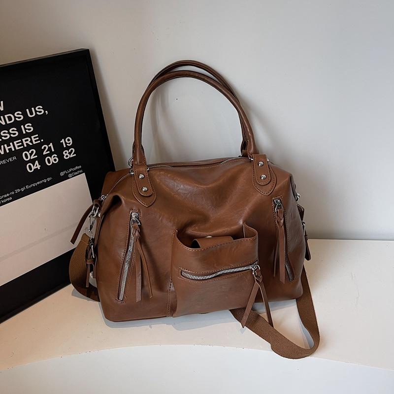 Vintage Large Capacity Bag Commuter Crossbody Bag Women's Shoulder Hand Tote Bag Short Distance Luggage Bag