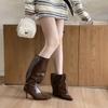 2025 Autumn European and American Style Simple Temperament Pointed High Boots Commuting Versatile Solid Color Wedge Wide Boots Low Heel Boots