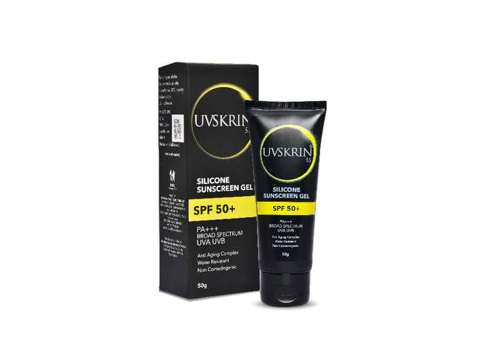 Uvskrin ss silicone sunscreen gel spf 50+ | Broad spectrum uva+uvb | Anti aging complex | 50g