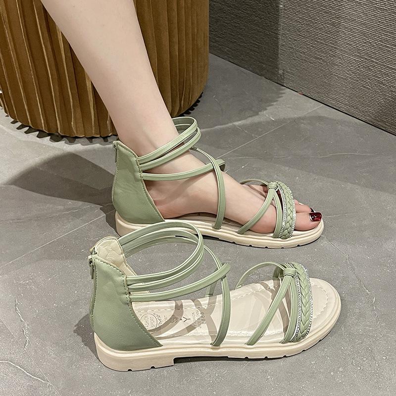 

Женские сандалии 2025 лето новая мода мягкая подошва стразы универсальные интернет-знаменитость плоская подошва сказочный стиль студенческие римские туфли 49