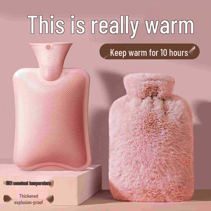 Portable Water-Filling Hot Water Bottle with Faux Fur Cover