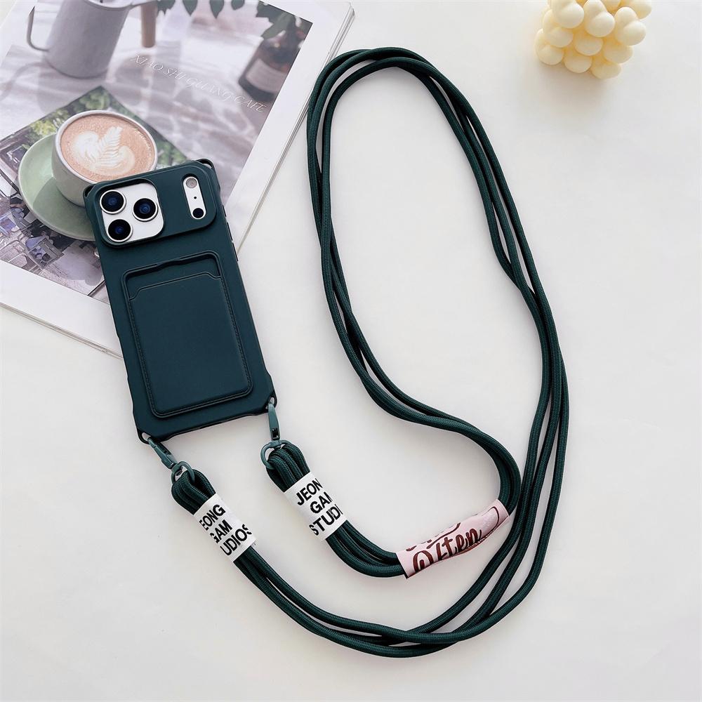

Wallet Crossbody Phone Case for IPhone 17 Air 16 15 14 13 12 11 Pro Max X XS XR Strap Necklace Card Holder Soft Silicone Cover iPhone XS Max темно-синього кольору