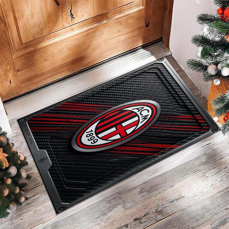 Tappeto in Flanella Stampato AC Milan Antiscivolo Morbido Poliestere Tappeto per Pavimento Tappetino Decorativo da Interno per Camera da Letto Soggiorno Divano Sala Giochi Decorazione Casa