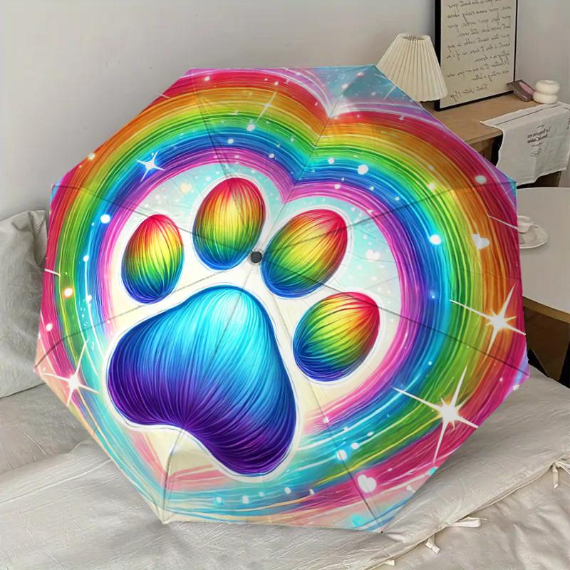 1 st Mönster med regnbågsfärgade tassavtryck Paraplydesign Automatiskt Öppnings- och Stängningsparaply, Högkvalitativt Reseparaply, Lätt och Bärbart, -1002113