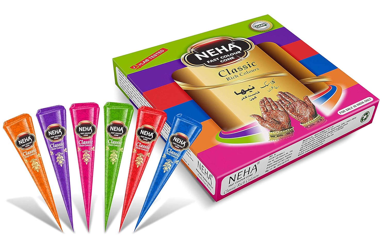 Neha Classic Colour Cone (Pack of 12) - 25G in Each Cone - Multi Color