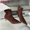 Fashion Fashion Flock Women Ankle Boots Zippers Shoes Female Thin Heels Pointed Toe Sexy Ladies Short Modern Boots Pumps Shoes