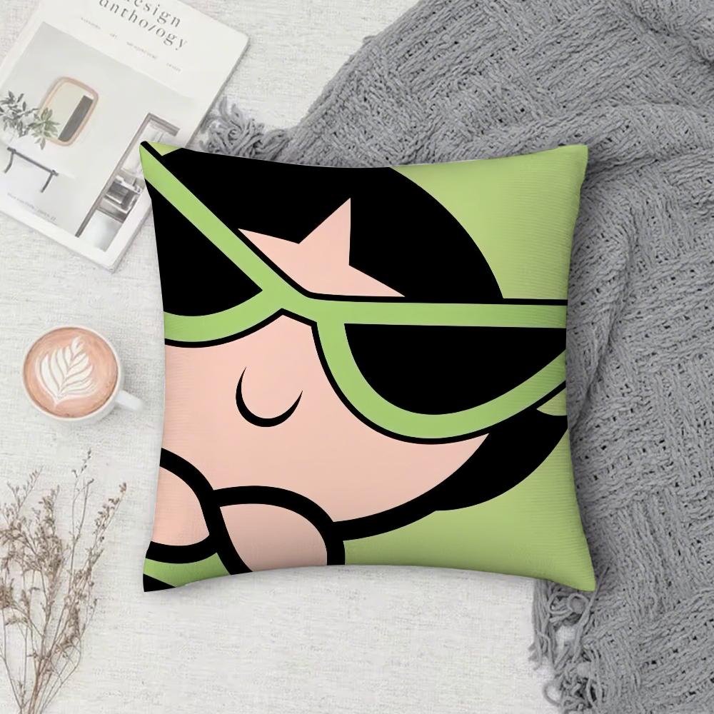 The-P-Powerpuffs Pillow Case Square Double-Sided Printing Short Plush Sofa Cushion Cover Bedroom Pillow