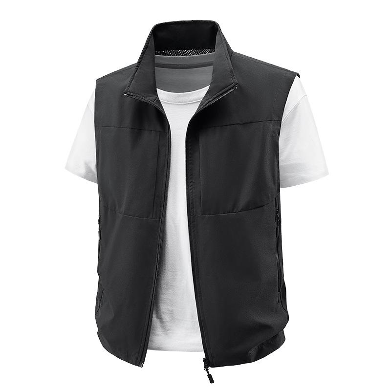 Fashion outdoor multi-pocket men s vest fishing wear sleeveless vest stand-up collar vest men M