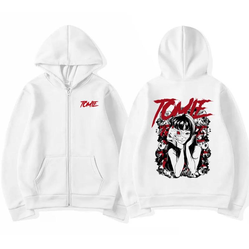 Japanischer Anime Tomie Junji Ito Reißverschluss Hoodie Herren Damen Vintage Manga Horror Zip Up Jacke Unisex Freizeit Fleece Zip Up Sweatshirt