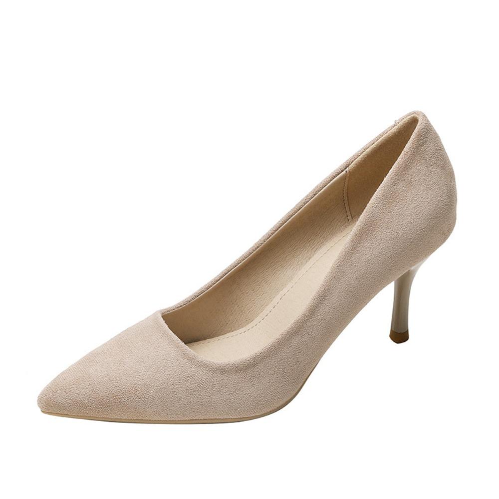 

2025 SpringNew Women s Nude Apricot High Heels - Pointed Toe Low Stiletto Suede Shoes, Sexy Gentle Versatile Single Shoes XCY16 33 жовтий
