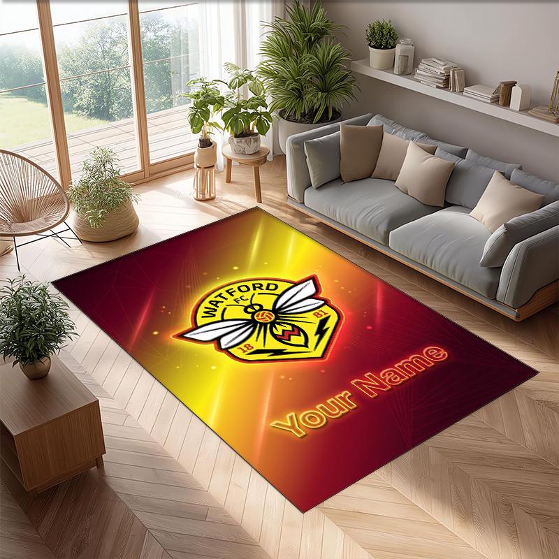 Watford FC Bedruckter Kristall-Samt-Teppich Rutschfester Kristall-Samt-Teppich Für Sofa Schlafzimmer Innenbereich Heimdekoration