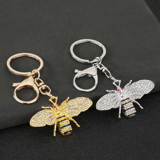 Keychain Pendant Zinc Alloy Rhinestones Bee Shape Key Chain with Lobster Clasp Easy to Hang Key Holder Backpack Car Accessory