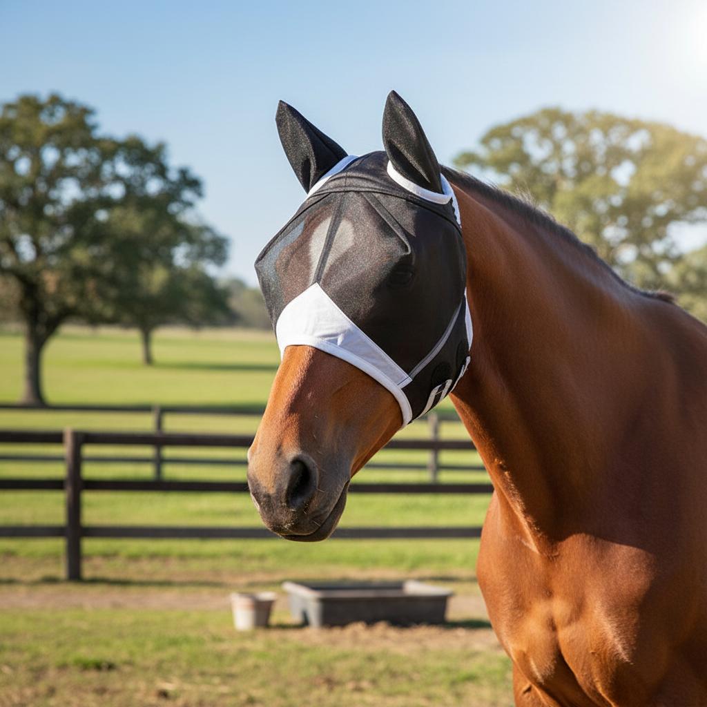 Horse Fly Mask With Breathable Mesh Elastic Design For Horse Outdoor Riding And Training UV Protection