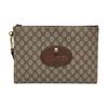 [Usado] Bolsa de Mão Clutch de Lona e Couro com Decoração de Cabeça de Tigre de Metal Neo Vintage e Logo de Flor Antiga - Muito Bom #GBSU8
