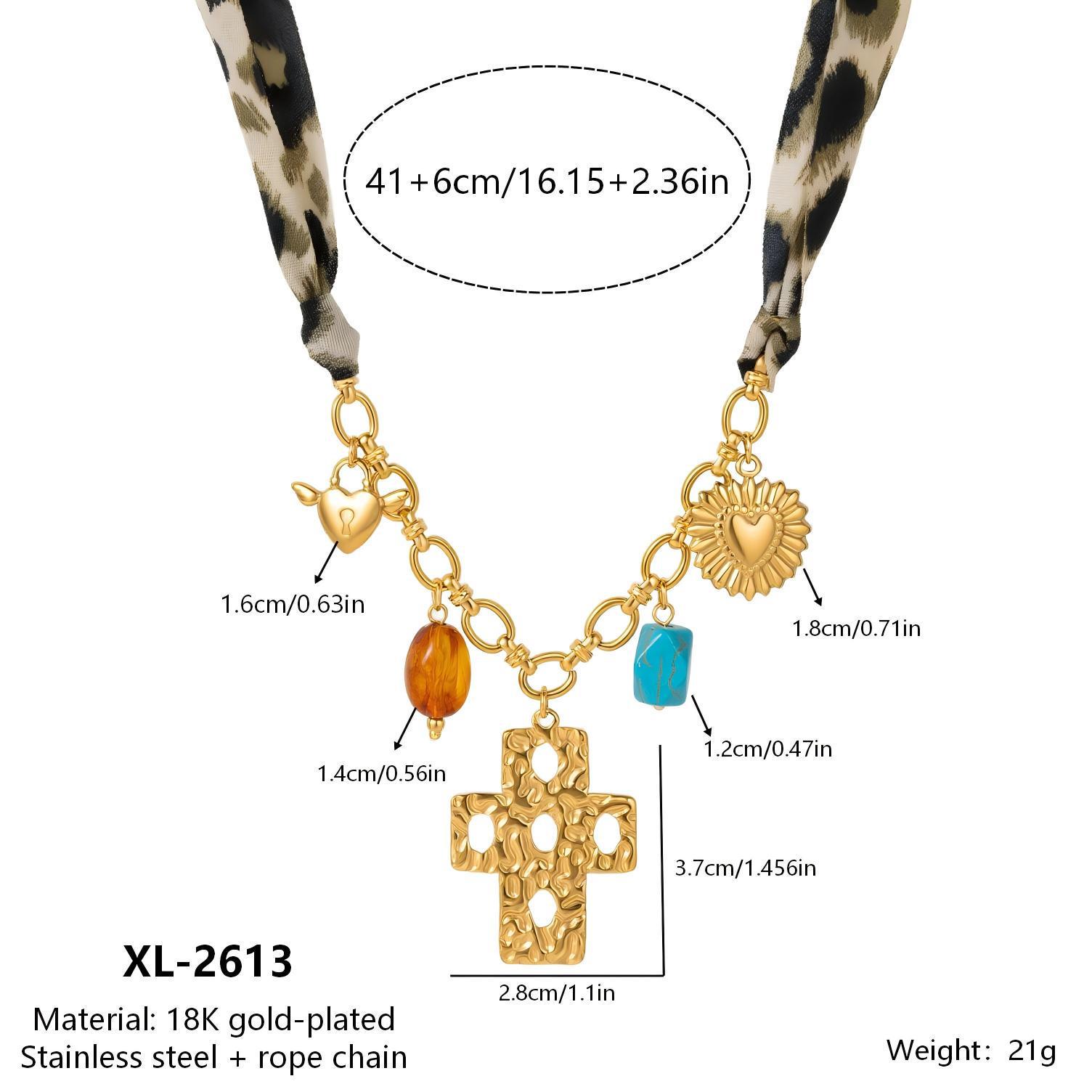 18K Gold Plated Stainless Steel Cross Pendant Scarf Necklace - Elegant Design Luxury Jewelry 18K