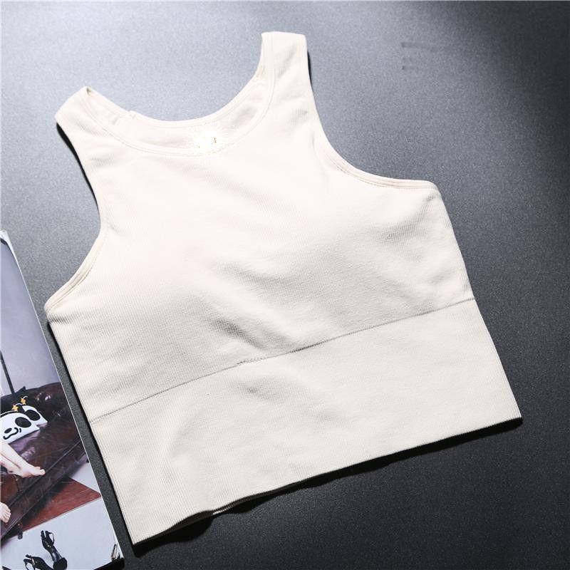 

High Collar Seamless Vest Bra Sports Underwear Rice White XS