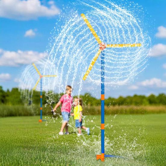 55" Windmill Water Sprinkler for Kids 360 Degree Spinning Splash Water Toy with 3 Blades Outdoor Backyard Summer Game for Boys Girls Dogs Garden
