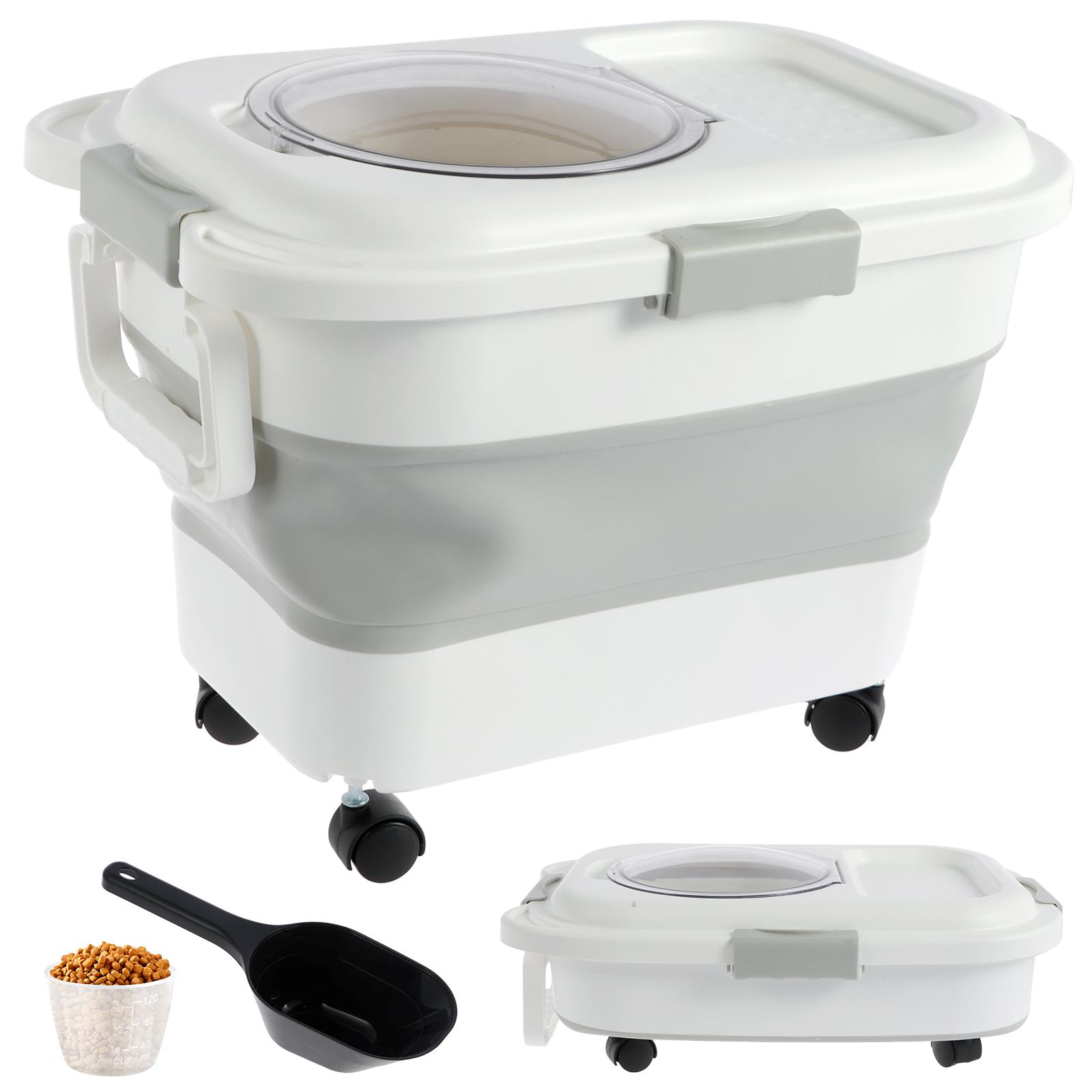 

Collapsible Pet Food Storage Container Cat Dog Food Barrel Airtight Sealing Grain Rice Storage Boxes with Removable Wheels белый