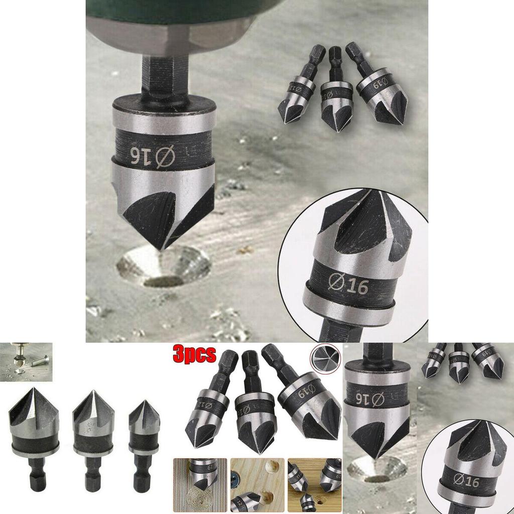 Durable 3pcs Hex Countersink Boring Bore Quick Change Drill Bit Tool Set Ideal For Wood And Metal Projects
