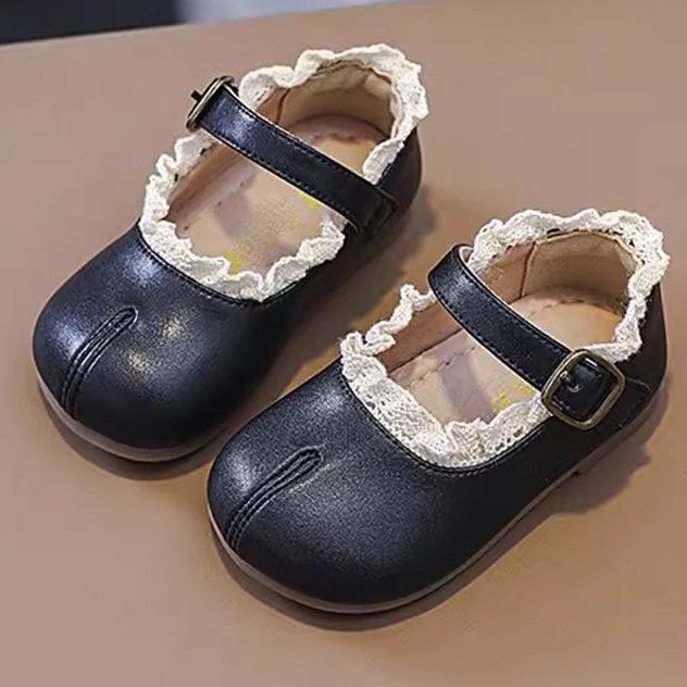 Girls' Leather Shoes Spring and Autumn Xiaoxiangfeng Princess Style Children's Comfortable Soft Sole Fake Split-toe Single Shoes Lace Mary Jane Shoes