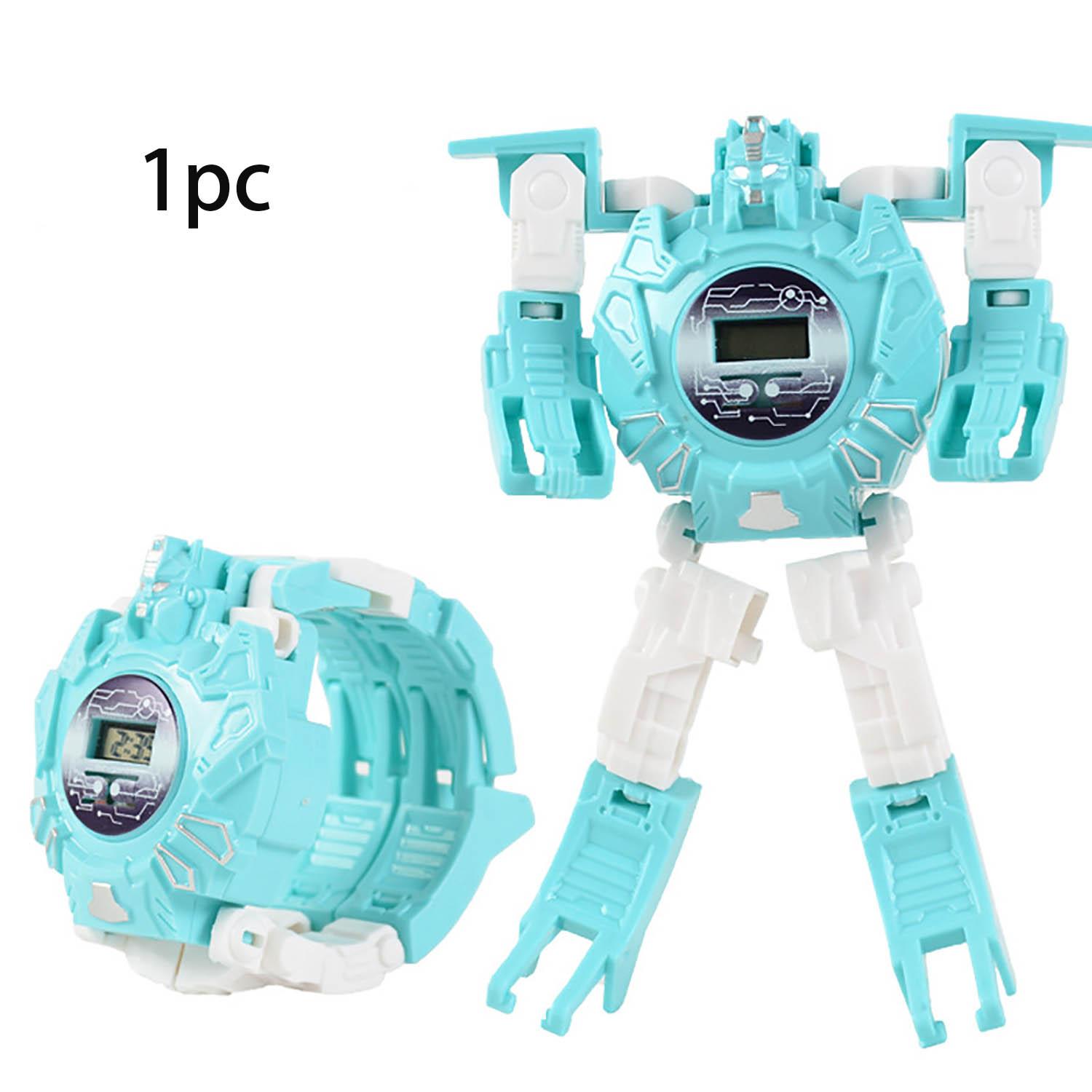 

Детская головоломка Уникальные часы Трансформация Мультфильм Робот Электронные часы Игрушка светло-синий