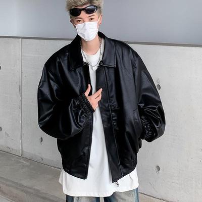 Giacca in Pelle Retro da Uomo con Spalle Imbottite – Vestibilità Larga Casual per Primavera/Autunno