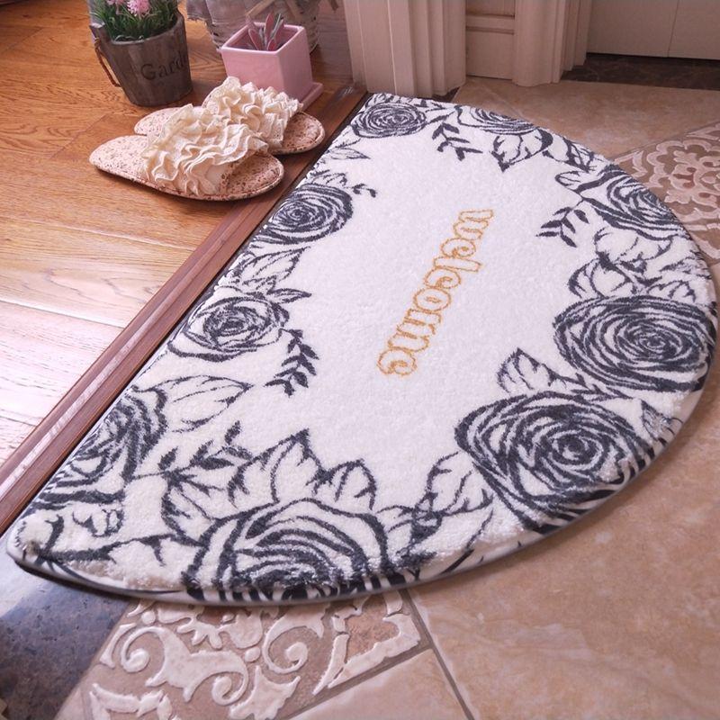 Shaggy Nordic Entrance Doormat Indoor Bathroom Absorbent Floor Mats Bedroom Carpet Rugs Rose Printed Anti Slip Hallway Door Mat