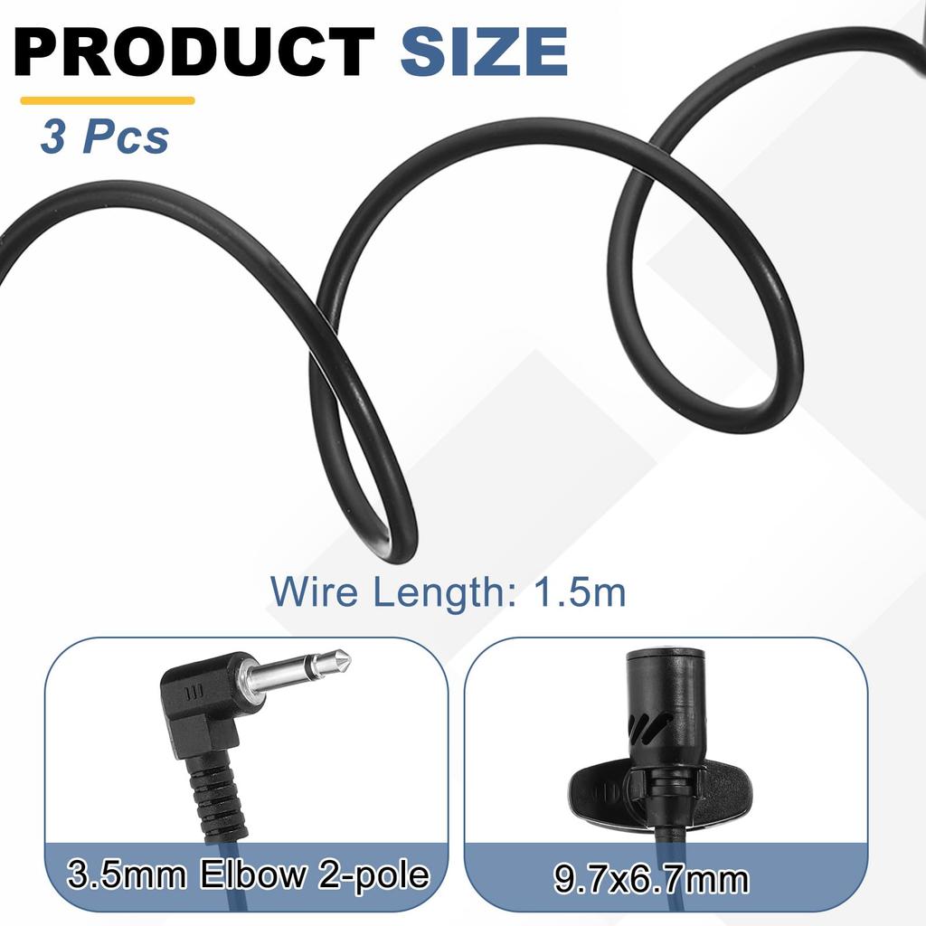 uxcell Lavalier Elbow Mono Wired for Microphones, 3-Pack, 3.5mm Condenser, 2-Pole Clip-On, Omnidirectional, 1.5m Connection, Streaming/Streaming
