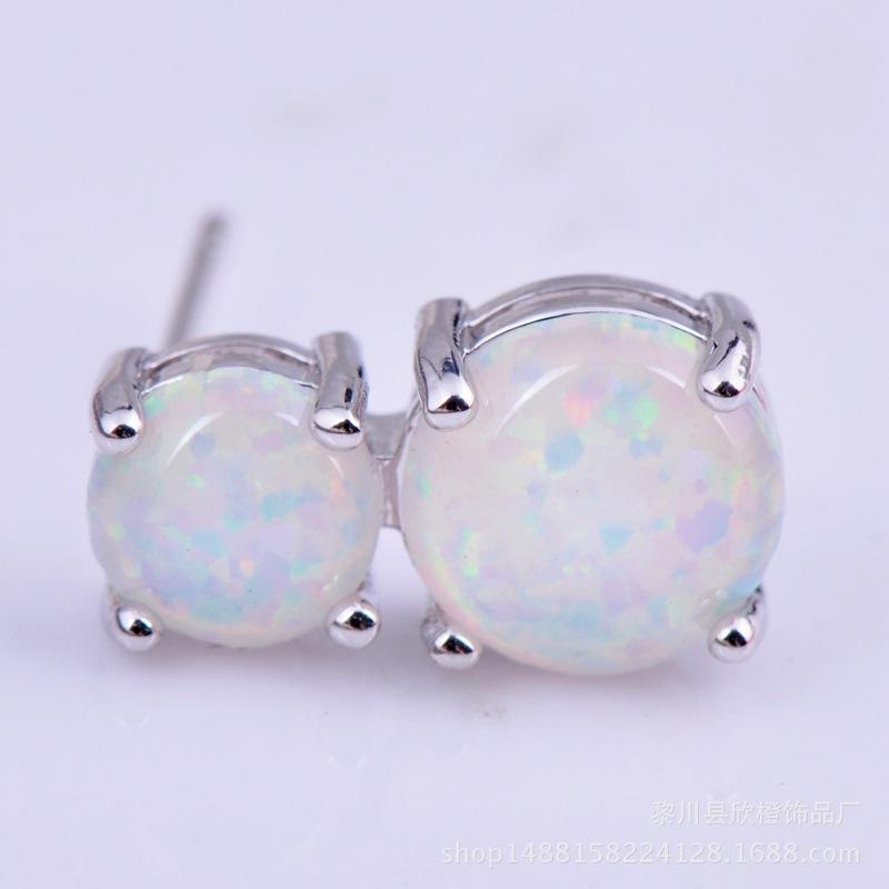 White Gold White Stud Earrings Pendant Round Earrings Opal Jewelry