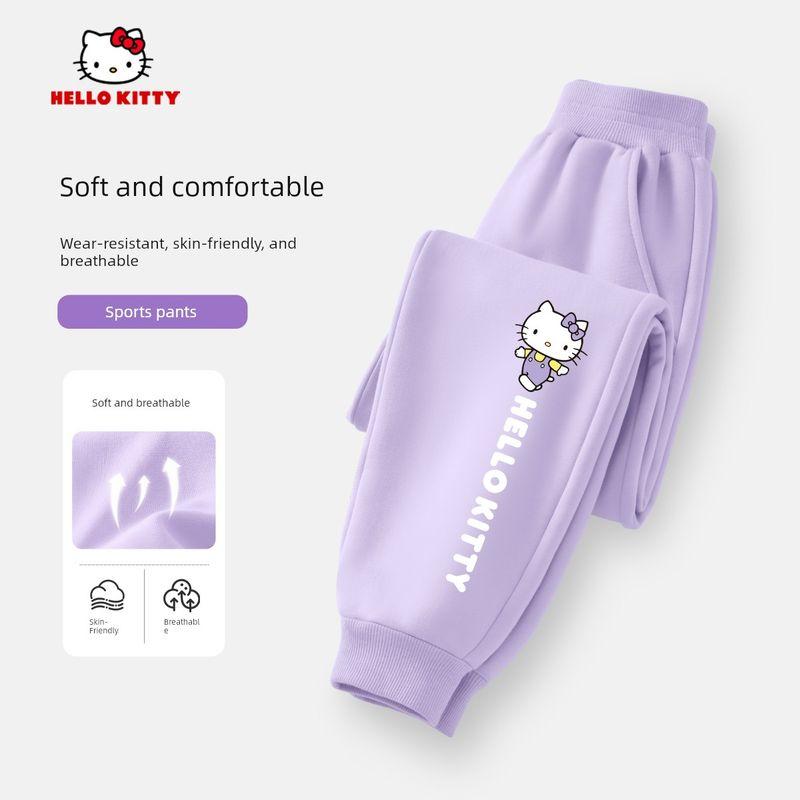 Hello Kitty Girls' Pants Spring and Autumn Thin Purple Stylish Casual Pants Children's Spring Sports Sweatpants Trendy