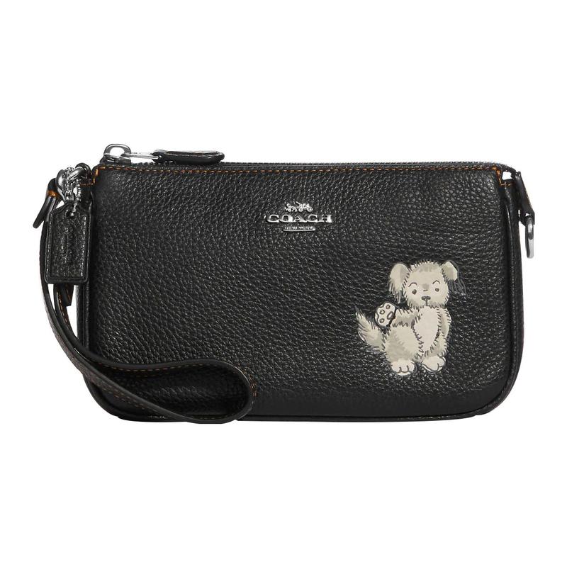 

COACH Nolita 19 solid color puppy print top zipper closure cow leather wrist bag hand shoulder clutch small women s black чёрный