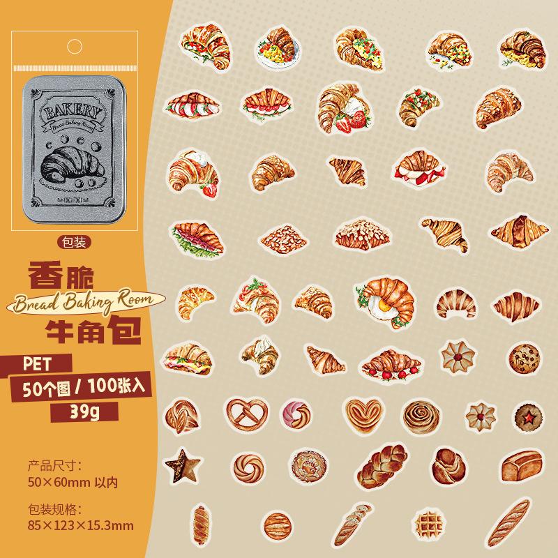 

100 pcs Kawaii Baked bread Stickers aesthetic Iron box Sticker Adhesive Diy Hand Account Diary Scrapbooking material