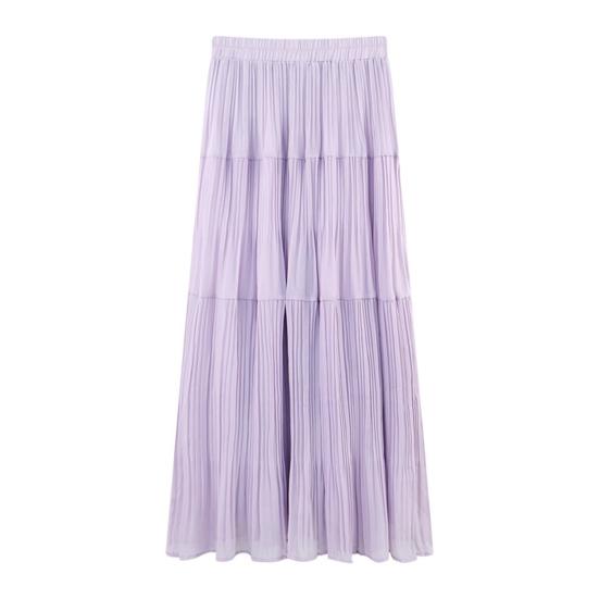 Women Maxi Skirt Elastic High Waist Flowy Hem Long Skirt Solid Color Splicing Design Slimming Skirt Daily Wear
