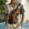 Rock Style Short Sleeve Shirt, Vintage Guitar Print, Ideal for Music Enthusiasts.
