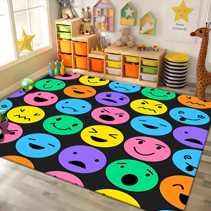 Educational Kids Rugs Alphabet Design Emotion Faces Pattern Colorful Learning Mats for Childrens Room Decor