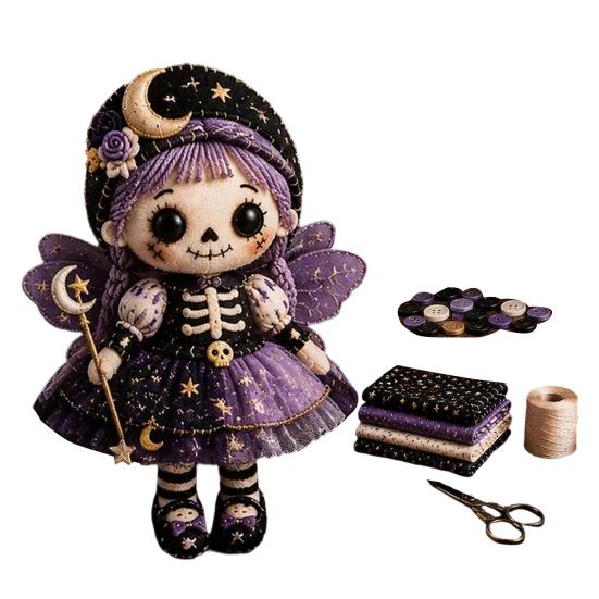 Bastelset für Kinder und Erwachsene Skelett Hexe Patchwork-Set, Gothic Mädchenpuppe DIY Gruselige Halloween-Näherei für Erwachsene Teenager Handgemachtes Geschenk Handarbeits-Starter