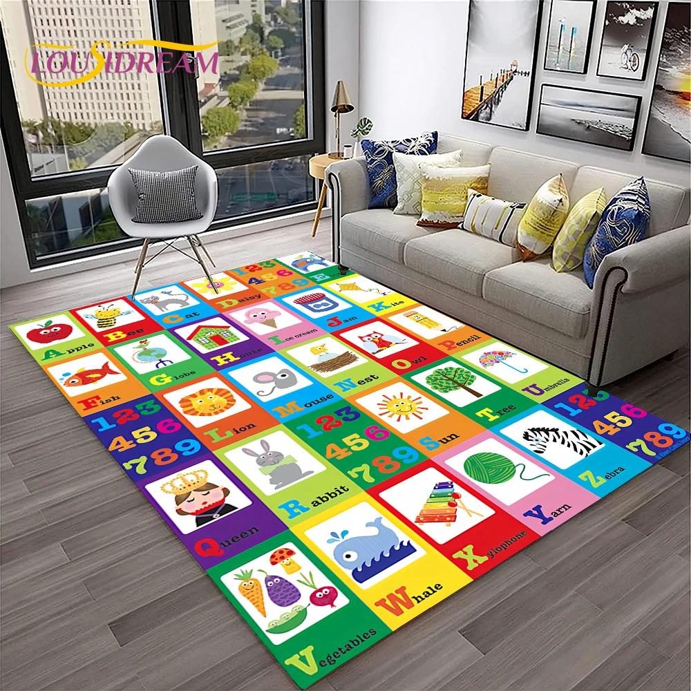 Alphabet ABC Early Education Cartoon Kids Playroom Children Crawling Rug Carpet for Living Room Bedroom Decor,Non-slip for Sofa