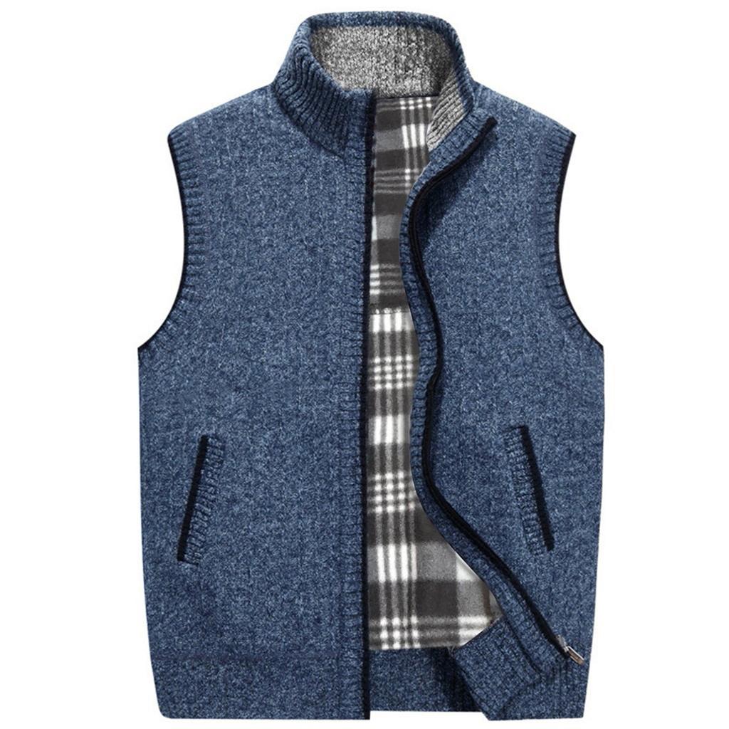 For Men In Autumn And Winter Fleeced Warm Cardigan Vest Blouse
