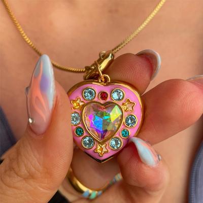 Valentine'S Day Love Full Of Diamonds Open And Close Photo Album Photo Frame Necklace Cute Girl Dopamine Necklace Color