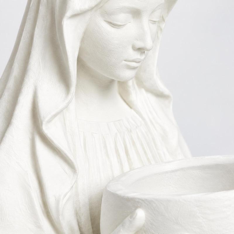 Catholic Our Lady Sculpture Holy Mother Statue Rosary Holder with Textured Drapery and Integrated Form for Interior Study or Display Cabinet Styling