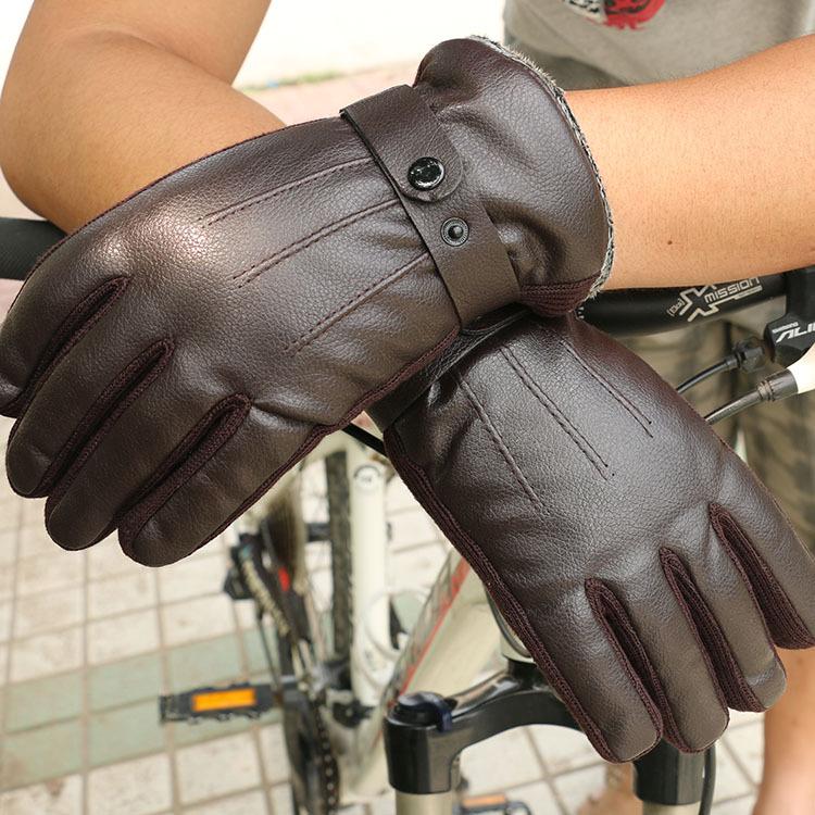 Warm Gloves In Autumn and Winter Men and Women Outdoor Riding Cold and Windproof Winter Plus Velvet Thickened PU Leather Touch Screen Gloves