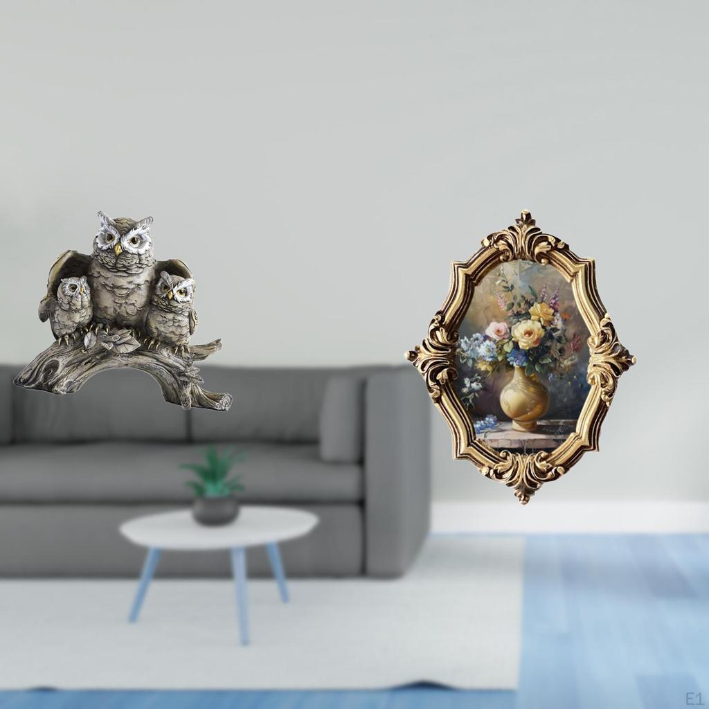 Modern Owl Sculpture Resin Photo Frame Vintage Art Crafts Tabletop Ornament for Living Room Office