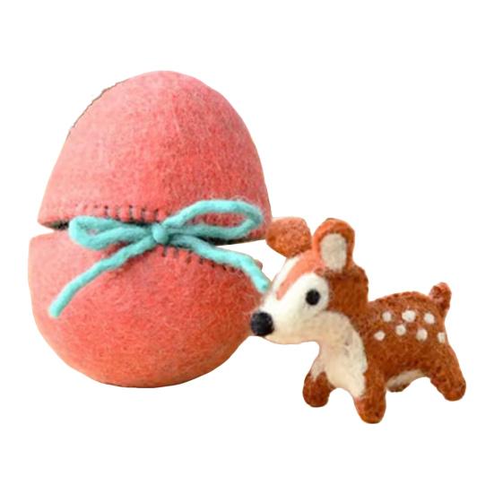 Easter Egg Ornament with Hidden Felt Animal Toy Handmade Lace-up Egg with Animal Inside Desktop Decoration Easter Holiday Party Favors