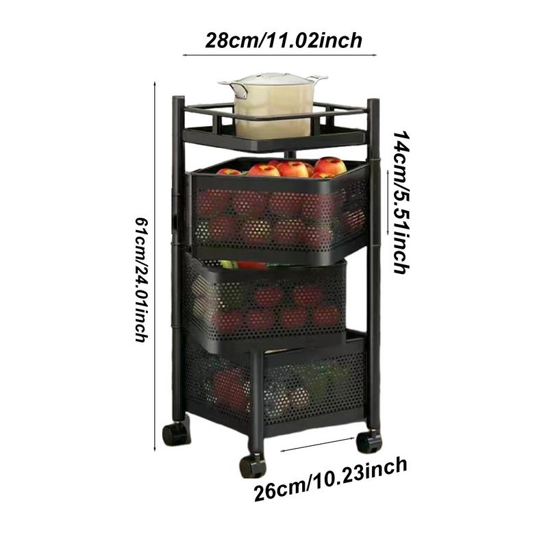 Rotating Kitchen Vegetable Basket Multi-Layer Rotating Rack Kitchen Storage Basket Large Capacity Rolling Cart Basket For Fruits