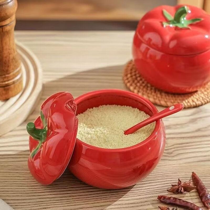 ZISIZ Tomato Shaped Ceramic Seasoning Jar Set
